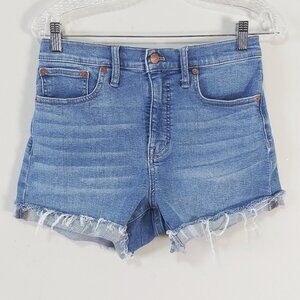 Madewell High Rise Denim Shorts Size 26 Blue Wash 3'' Raw Hem Stretch Beach Wear